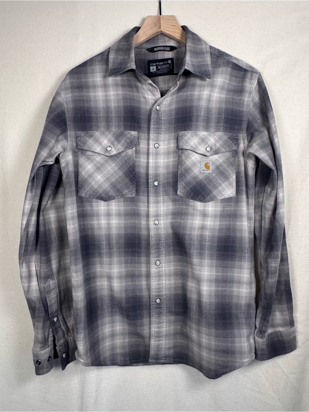Carhartt Men’s Gray Plaid Button-Down Shirt, Utility, Workwear, Gorpcore,Outdoor